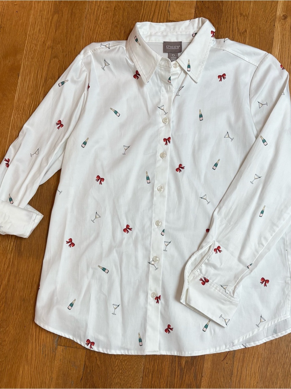 Chico's White Festive Party Button-Up Shirt NWT